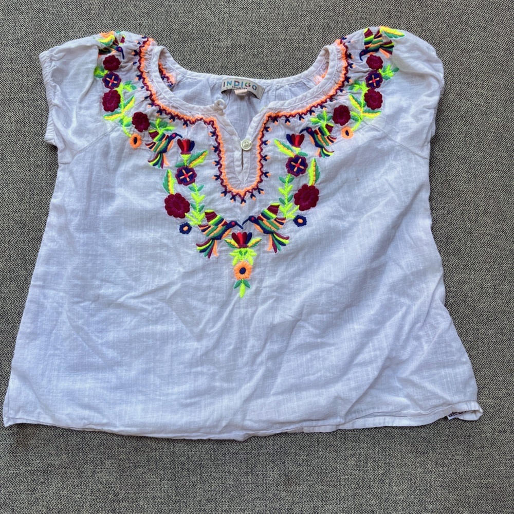 Marks & Spencer Indigo Little Girl Boho Embroidery style top in size small